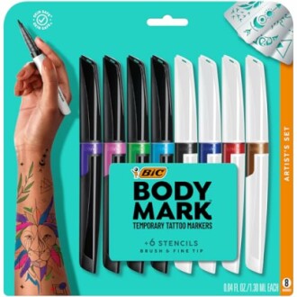 BIC BodyMark temporary tattoo markers set with stencils.