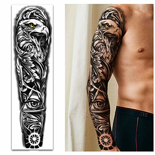 Arm tattoo featuring an eagle with intricate designs.