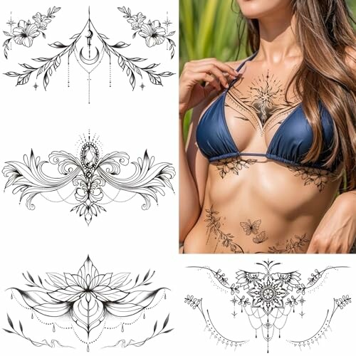 Tazimi Large Black Flower Temporary Tattoos