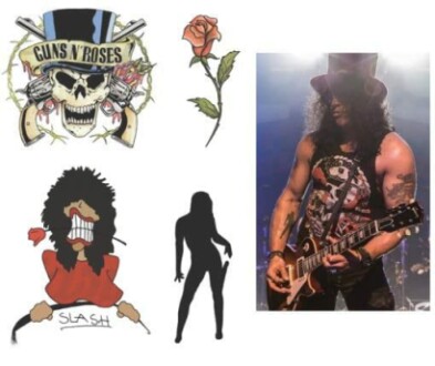 Stylish temporary tattoos featuring a black heart design, perfect for rock enthusiasts.