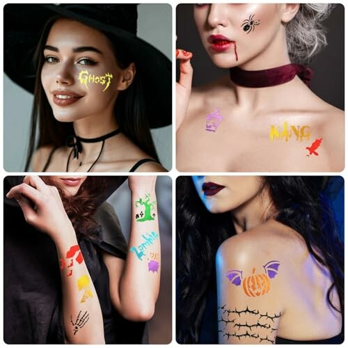 People with Halloween-themed face and body paint designs.