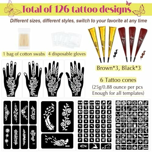 126 PCS Temporary Tattoos Stencils Kit