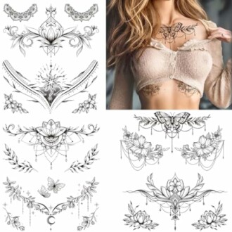 Various ornamental tattoo designs with floral and geometric patterns.