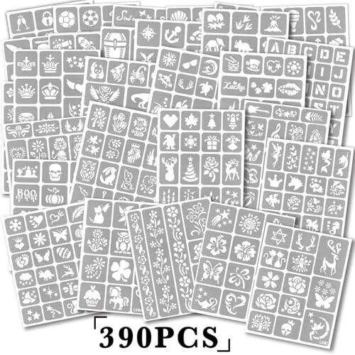 Assorted stencil kit with 390 pieces of various designs.