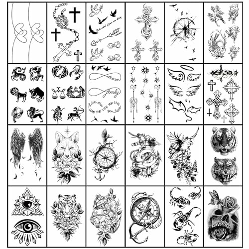 Collage of various tattoo designs including crosses, animals, and symbols.