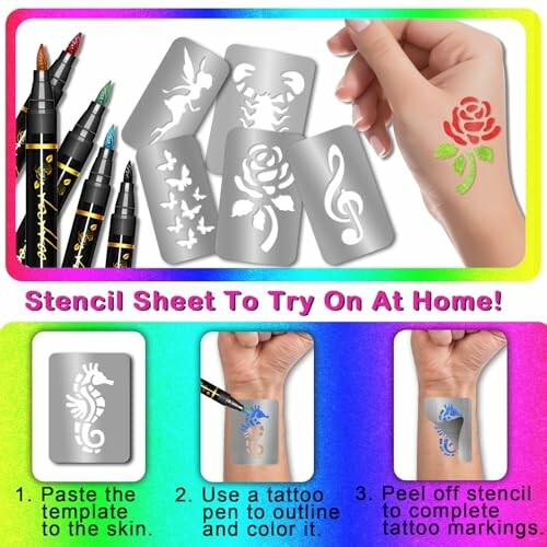 Tattoo stencil kit with pens and instructions for use.