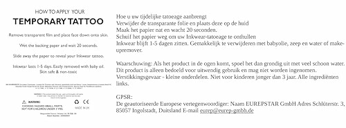 Instructions for applying a temporary tattoo in English and Dutch.