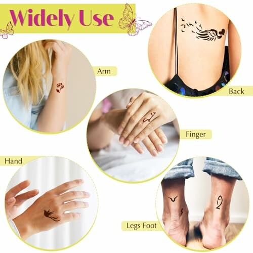 Collage of temporary tattoo designs on different body parts.